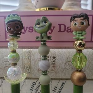 DISNEY DOORABLES Set of 3 Beaded Pens Frog Prince Princess Tiana Naveen